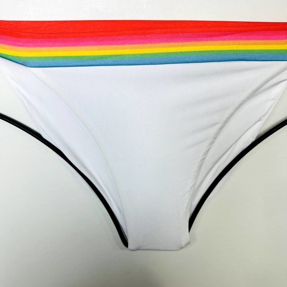 Chaser NWT Rainbow Cheeky Beach Vacation Swimsuit Bikini Bottom White Sz Medium - Picture 2 of 4